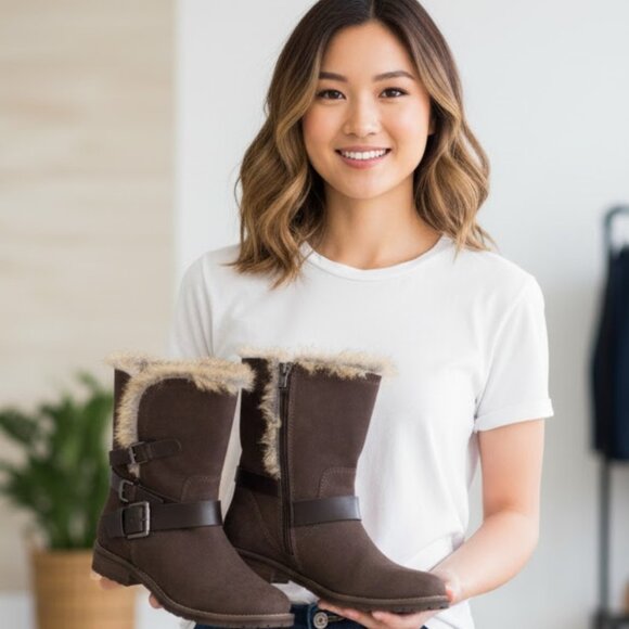 Andrew Marc Hudson brown Suede Buckle boots 6.5  Size 6 1/2 - Picture 14 of 16